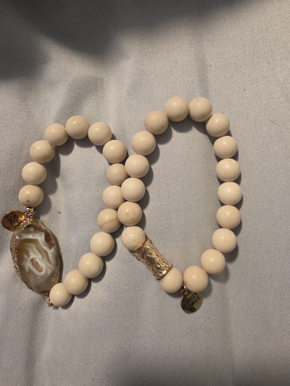 Kinsley Armelle Cream Beaded Stretch Bracelet Set with Agate and Gold Accents